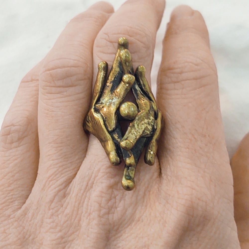 Vintage Handmade Bronze Brutalist Modernist  Ring- Size 7 - Picture 6 of 9